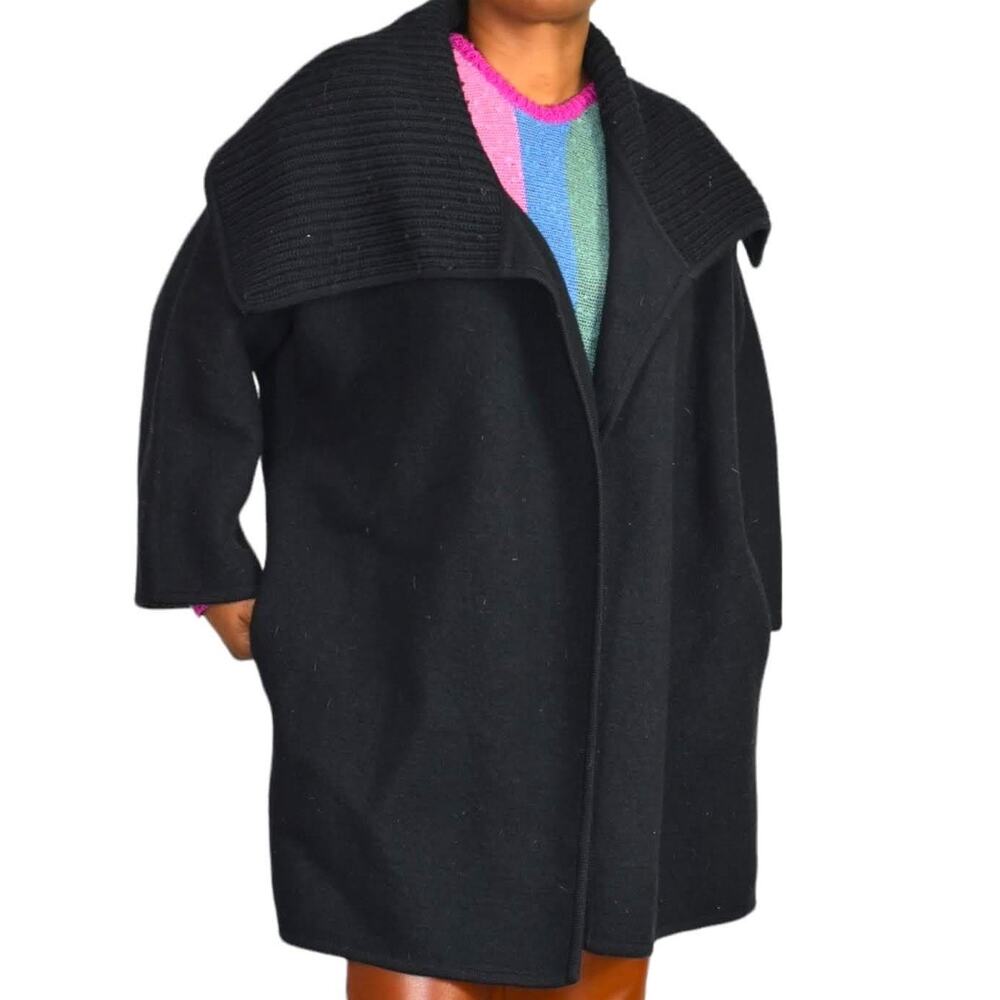Vince Sweater Coat Black Wool Shawl Collar Knit Open Front Oversized Size Medium